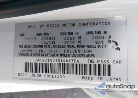 2016 Mazda Mazda6 I Touring z USA, uszkodzony, nr VIN JM1GJ1V51G1461704